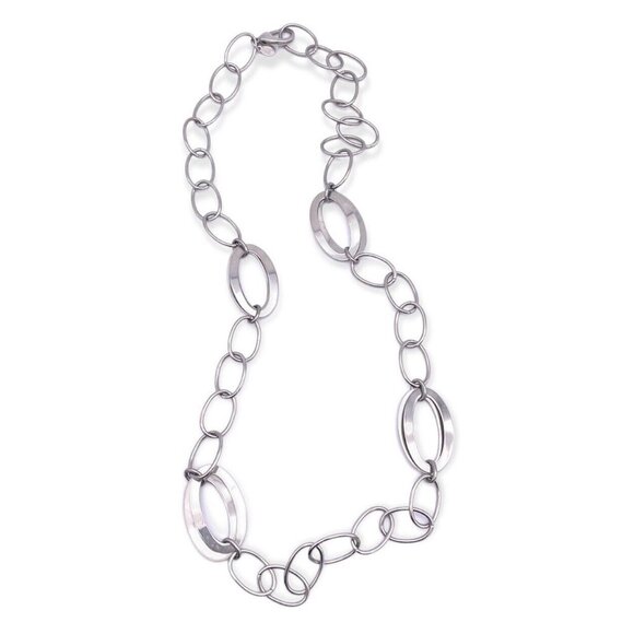 Milor Stainless Steel China Silver Tone Oval Chain Links Necklace 32 Inch - Picture 1 of 5